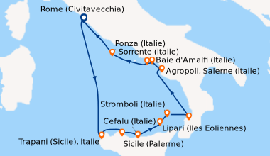 Itinéraire de la croisière Rome (Civitavecchia), En mer, Trapani (Sicile...