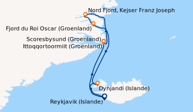 Itinéraire de la croisière Reykjavik (Islande), En mer, Scoresbysund (Gr...