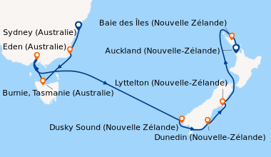 Itinéraire de la croisière Sydney (Australie), Eden (Australie), Burnie,...