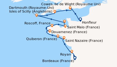 Itinéraire de la croisière Îles et cités de l’Atlantique Nord