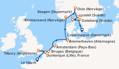 Itinéraire de la croisière Le Havre, Dunkerque (Lille), France, Tilbury ...