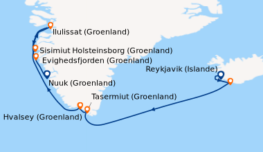 Itinéraire de la croisière Reykjavik (Islande), Île Vestmannaey (Islande...