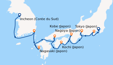 Itinéraire de la croisière Tokyo (Japon), Shimizu/Mt Fuji  (Japon), Nago...