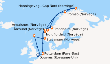Itinéraire de la croisière Douvres (Royaume-Uni), Rotterdam (Pays-Bas), ...