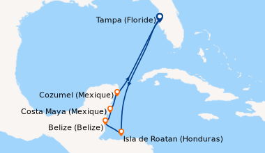 Itinéraire de la croisière Tampa (Floride), En mer, Costa Maya (Mexique)...