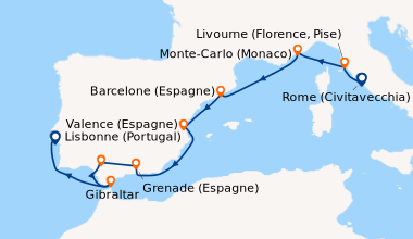 Itinéraire de la croisière Rome (Civitavecchia), Livourne (Florence, Pis...