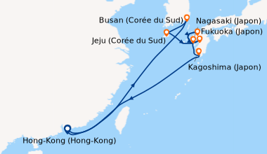 Itinéraire de la croisière Hong-Kong (Hong-Kong), En mer, En mer, Busan ...