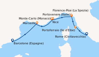 Itinéraire de la croisière Barcelone (Espagne), Marseille, Monte-Carlo (...