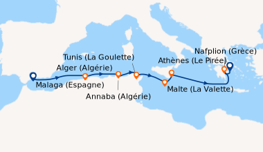 Itinéraire de la croisière La grande Bleue, au fil des civilisations