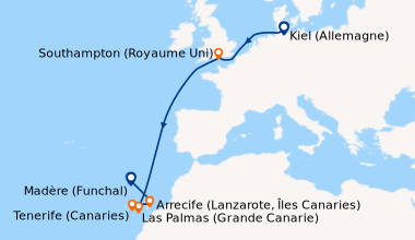 Itinéraire de la croisière Kiel (Allemagne), En mer, En mer, Southampton...