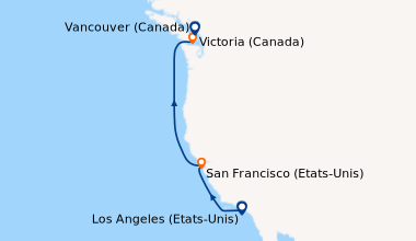 Itinéraire de la croisière Los Angeles (Etats-Unis), En mer, San Francis...