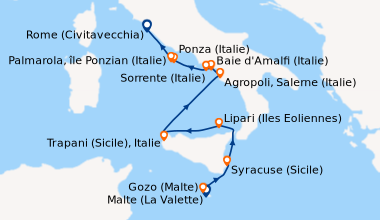Itinéraire de la croisière Malte (La Valette), Gozo (Malte), Syracuse (S...
