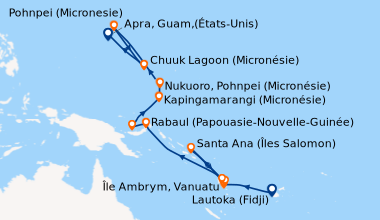 Itinéraire de la croisière Lautoka (Fidji), En mer, Île Ambrym, Vanuatu,...
