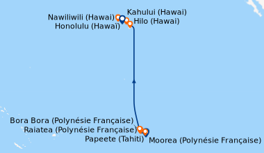 Itinéraire de la croisière Papeete (Tahiti), Moorea (Polynésie Française...