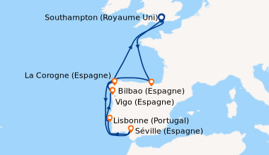 Itinéraire de la croisière Southampton (Royaume Uni), En mer, Bilbao (Es...