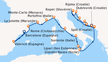 Itinéraire de la croisière Dubrovnik (Croatie), En mer, Koper (Slovénie)...