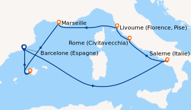 Itinéraire de la croisière Barcelone (Espagne), En mer, Salerne (Italie)...