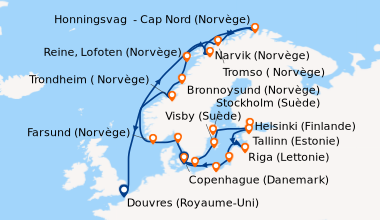 Itinéraire de la croisière Copenhague (Danemark), Bornholm (Danemark), V...