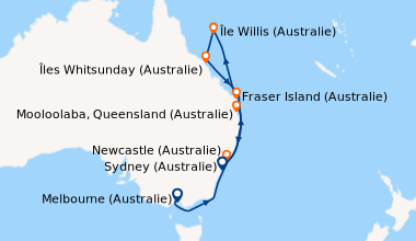 Itinéraire de la croisière Melbourne (Australie), En mer, Newcastle (Ang...