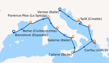 Itinéraire de la croisière Venise (Italie), Split (Croatie), Kotor (Mont...