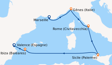 Itinéraire de la croisière Marseille, Gênes (Italie), Rome (Civitavecchi...
