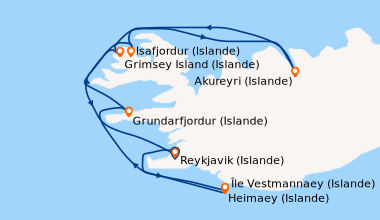 Itinéraire de la croisière Mosaïque islandaise