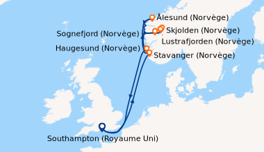 Itinéraire de la croisière Southampton (Royaume Uni), En mer, Stavanger ...