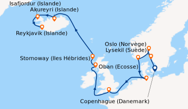 Itinéraire de la croisière Copenhague (Danemark), Lysekil (Suède), Oslo ...