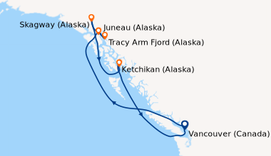 Itinéraire de la croisière Vancouver (Canada), Alaska Inside Passage, Ju...