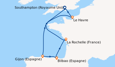 Itinéraire de la croisière Southampton (Royaume Uni) , En mer, Gijon (Es...