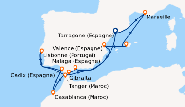 Itinéraire de la croisière Tarragone (Espagne), Tarragone (Espagne), Mal...