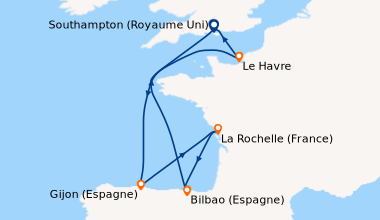 Itinéraire de la croisière Southampton (Royaume Uni) , En mer, Gijon (Es...