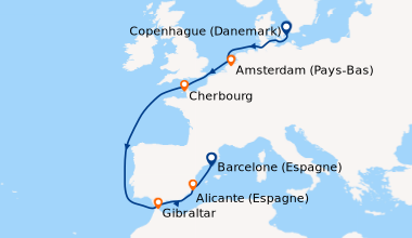 Itinéraire de la croisière Copenhague (Danemark), En mer, Amsterdam (Pay...