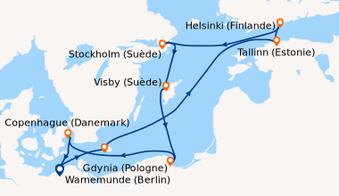 Itinéraire de la croisière Warnemunde (Berlin), Ronne, Bornholm (Danemar...