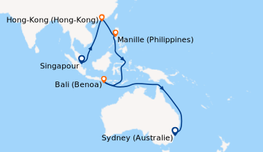 Itinéraire de la croisière Singapour, En mer, En mer, En mer, Hong-Kong ...