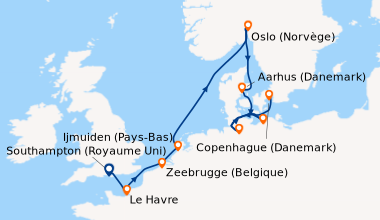 Itinéraire de la croisière Southampton (Royaume Uni), Le Havre, Zeebrugg...