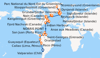 Itinéraire de la croisière Reykjavik (Islande), Grundarfjordur (Islande)...