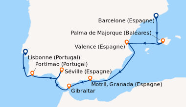 Itinéraire de la croisière Entre Fiestas & Azulejos