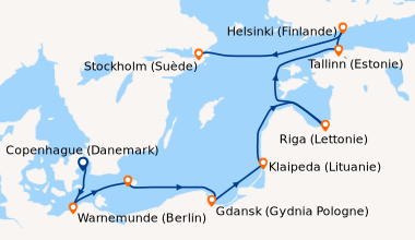 Itinéraire de la croisière Copenhague (Danemark), Warnemunde (Berlin), R...