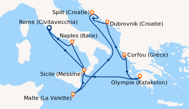 Itinéraire de la croisière Rome (Civitavecchia), Sicile (Messine), Malte...