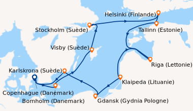 Itinéraire de la croisière Copenhague (Danemark), Bornholm (Danemark), V...