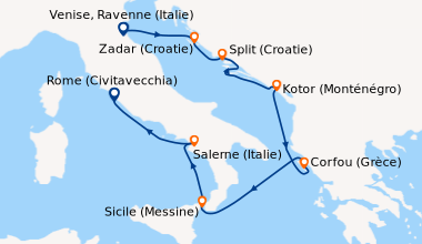 Itinéraire de la croisière Venise, Ravenne (Italie), Split (Croatie), Du...