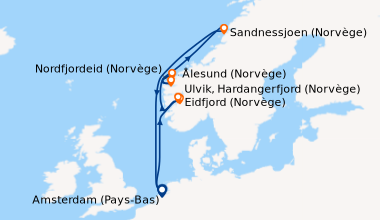 Itinéraire de la croisière Amsterdam (Pays-Bas), En mer, Eidfjord (Norvè...