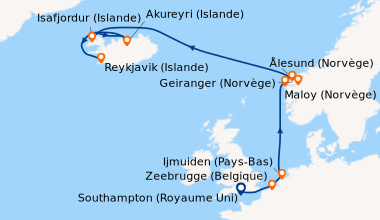 Itinéraire de la croisière Southampton (Royaume Uni) , Zeebrugge (Belgiq...