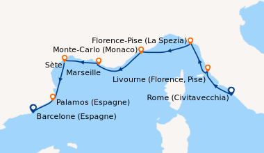 Itinéraire de la croisière Rome (Civitavecchia), Livourne (Florence, Pis...