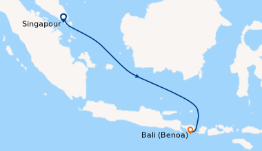 Itinéraire de la croisière Singapour, En mer, En mer, Bali (Benoa), Bali...