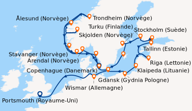 Itinéraire de la croisière Copenhague (Danemark), Skagen (Danemark), En ...
