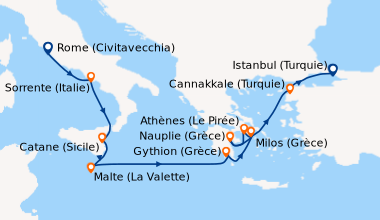 Itinéraire de la croisière Rome (Civitavecchia), Sorrente (Italie), Cata...