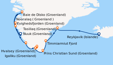 Itinéraire de la croisière Expédition à la lisière de l’inlandsis