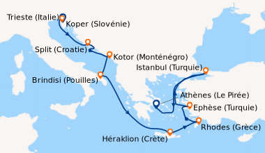 Itinéraire de la croisière Trieste (Italie), Koper (Slovénie), Split (Cr...